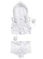 Kort topp och shorts i elastisk sammet med huva, fuskpäls och pom pom, plus size